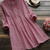 Vintage Women Plaid Buttons Stand Collar Shirt Dress