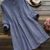 Vintage Women Plaid Buttons Stand Collar Shirt Dress - Image 4
