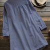 Vintage Women Plaid Buttons Stand Collar Shirt Dress - Image 5