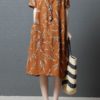 Vintage Women Printed Cotton Short Sleeve Dress
