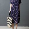 Vintage Women Printed Cotton Short Sleeve Dress - Image 8