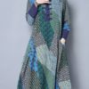 Vintage Women Stand Collar  Patchwork Cotton Dress