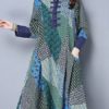 Vintage Women Stand Collar  Patchwork Cotton Dress - Image 3