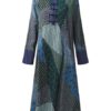 Vintage Women Stand Collar  Patchwork Cotton Dress - Image 4