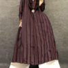 Vintage Women  Striped Crew Neck Long Sleeve Dress - Image 3