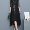Women Floral Embroidery Fake Two Pieces Mid-long Dress - Image 2