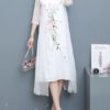 Women Floral Embroidery Fake Two Pieces Mid-long Dress - Image 6