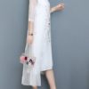 Women Floral Embroidery Fake Two Pieces Mid-long Dress - Image 5