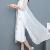 Women Floral Embroidery Fake Two Pieces Mid-long Dress - Image 4