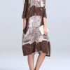Women Vintage Cotton Linen Print Kaftan Style Dress