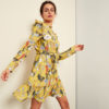 Yellow Floral Frill Trim Botanical Dress