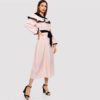 Abaya Pink Lace Applique Ruffle Embellished Belted Maxi Dress - Image 3