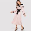 Abaya Pink Lace Applique Ruffle Embellished Belted Maxi Dress - Image 4