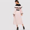 Abaya Pink Lace Applique Ruffle Embellished Belted Maxi Dress - Image 5