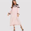 Abaya Pink Lace Applique Ruffle Embellished Belted Maxi Dress - Image 6