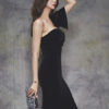 Asymmetrical Neck Shaping Velour Dress - Image 3