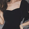 Asymmetrical Neck Shaping Velour Dress - Image 4