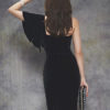 Asymmetrical Neck Shaping Velour Dress - Image 5