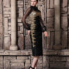 Black Beading Cowl Neck Long Sleeves Sheath Organza Cocktail Dress - Image 3