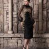 Black Beading Cowl Neck Long Sleeves Sheath Organza Cocktail Dress
