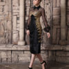 Black Beading Cowl Neck Long Sleeves Sheath Organza Cocktail Dress - Image 8
