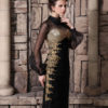 Black Beading Cowl Neck Long Sleeves Sheath Organza Cocktail Dress - Image 9