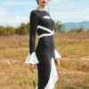 Black Bodycon Dress Long Sleeve Party Dress Cut Out High Low Shaping Dress - Image 2