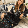 Black Boho Floral Maxi Long Sleeve Plunging Fall Dress - Image 4