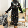 Black Boho Floral Maxi Long Sleeve Plunging Fall Dress - Image 5
