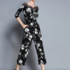 Black Floral Jumpsuit Half Sleeve Round Neck Lace Wide Leg Jumpsuit