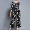 Black Floral Jumpsuit Half Sleeve Round Neck Lace Wide Leg Jumpsuit - Image 2
