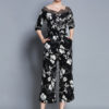 Black Floral Jumpsuit Half Sleeve Round Neck Lace Wide Leg Jumpsuit - Image 3
