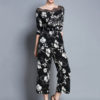 Black Floral Jumpsuit Half Sleeve Round Neck Lace Wide Leg Jumpsuit - Image 4