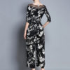 Black Floral Jumpsuit Half Sleeve Round Neck Lace Wide Leg Jumpsuit - Image 5