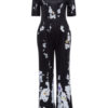 Black Floral Jumpsuit Short Sleeve Wide Leg Jumpsuit - Image 3