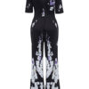 Black Floral Jumpsuit Short Sleeve Wide Leg Jumpsuit - Image 4
