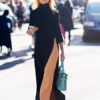 Black Maxi Dress High Collar Split Casual Dress