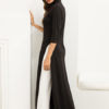 Black Maxi Dress High Collar Split Casual Dress - Image 4