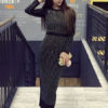Black Party Dress Sexy Bodycon Dress Long Sleeve Crewneck Rhinestones Shaping Midi Dress - Image 4