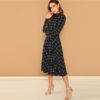 Black Plaid Print High Neck Fit And Flare Long Sleeve High Waist Dress - Image 2