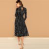 Black Plaid Print High Neck Fit And Flare Long Sleeve High Waist Dress - Image 3