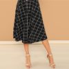 Black Plaid Print High Neck Fit And Flare Long Sleeve High Waist Dress - Image 5