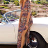 Half Sleeve Plunging Printed Split Boho Maxi Dress - Image 2