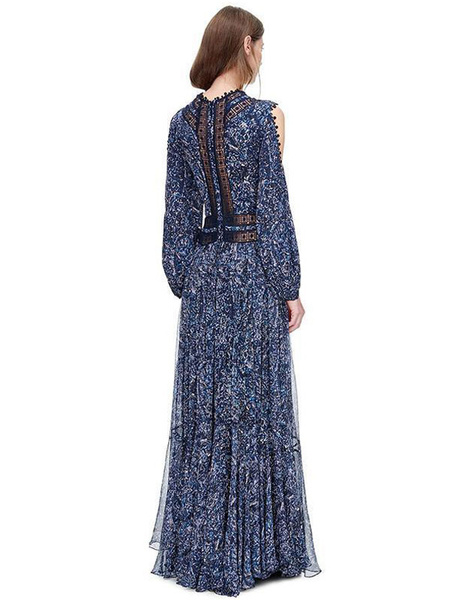 Chiffon Maxi Dress Boho Long Sleeve V Neck Pom Poms Printed Party Dress - Image 4