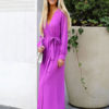 Chiffon Maxi Dress Long Sleeve V Neck Solid Color Fall Dress - Image 2