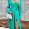 Chiffon Maxi Dress Long Sleeve V Neck Solid Color Fall Dress - Image 6