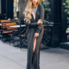 Chiffon Maxi Dress Long Sleeve V Neck Solid Color Fall Dress - Image 7