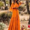 Chiffon Maxi Dress Round Neck Cape Shoulder Casual Dress