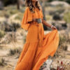 Chiffon Maxi Dress Round Neck Cape Shoulder Casual Dress - Image 2