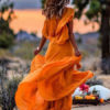 Chiffon Maxi Dress Round Neck Cape Shoulder Casual Dress - Image 4